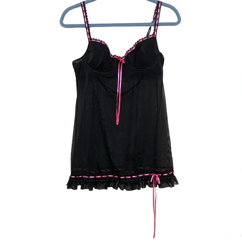 Victorias Secret Black and Hot Pink Babydoll Lingerie Top